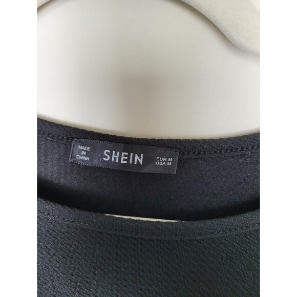 Black Eyelet Blouse Boxy Fit Oversized Black Formal Office Career Formal Medium - Picture 7 of 9